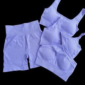 OQQ 4 Piece Purple Shorts Sports Bra Set New S